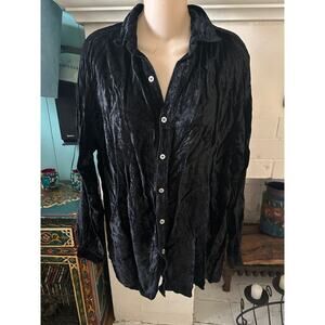 VINTAGE 90s CP SHADES BLACK CRUSHED VELVET BUTTON DOWN SHIRT BLOUSE M